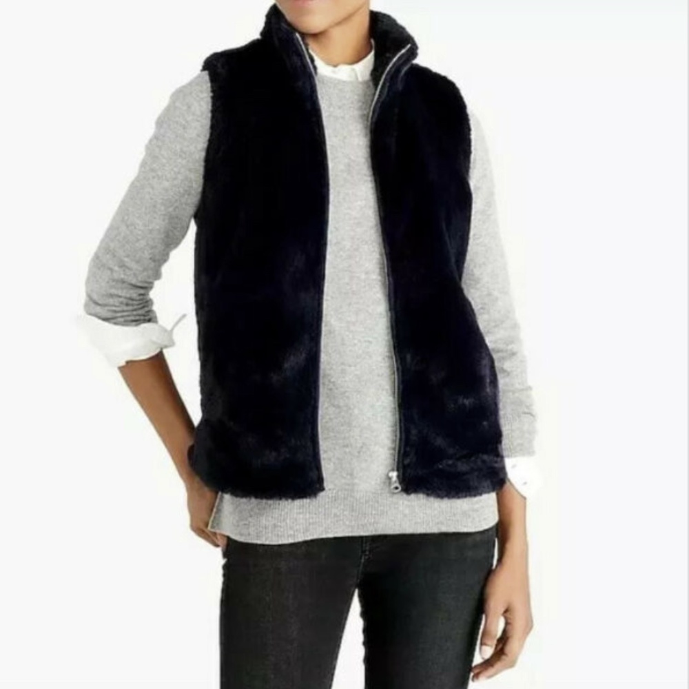 J.Crew Navy Faux Fur Vest